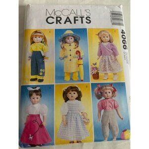 McCalls 2003 Crafts Size 18" Doll Clothes Sewing Pattern 4066